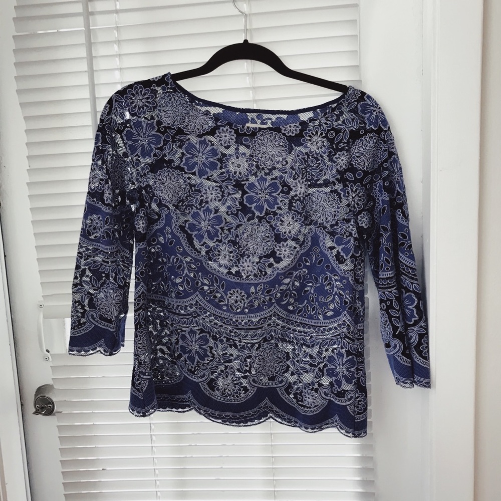 Anthropologie beautiful blue lace top